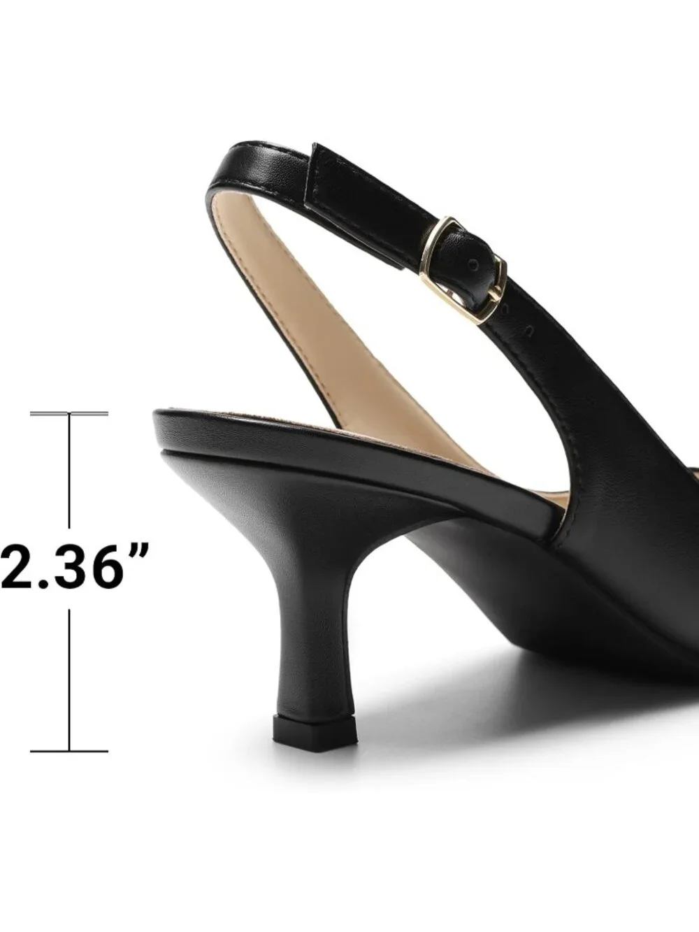 Womens Black Faux Leather Kitten Slingback Low Heels Casual Dress Shoes Pumps